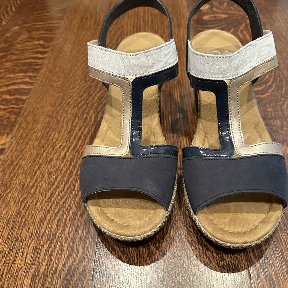 NWT Rieker Navy, White and Natural Sandals